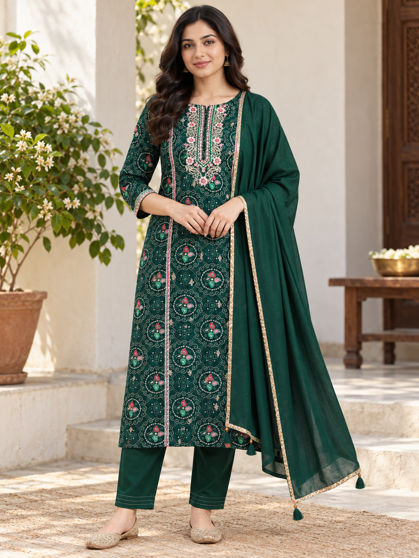 GREEN KURTA SET FOR FESTIVE SEASON