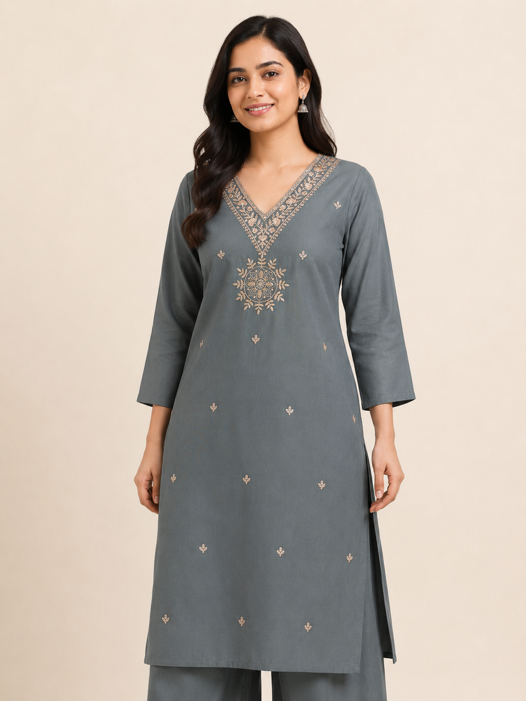 GREY COTTON KURTA WITH PANT FOR FESTIVAL