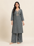 GREY COTTON KURTA WITH PANT FOR FESTIVAL