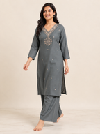 GREY COTTON KURTA WITH PANT FOR FESTIVAL