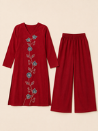 RED COTTON STRAIGHT LINE KURTA WITH PANT FOR DAY EVENT