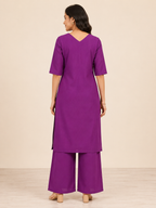 PURPLE STRAIGHT LINE COTTON KURTA WITH PANT FOR FESTIVAL