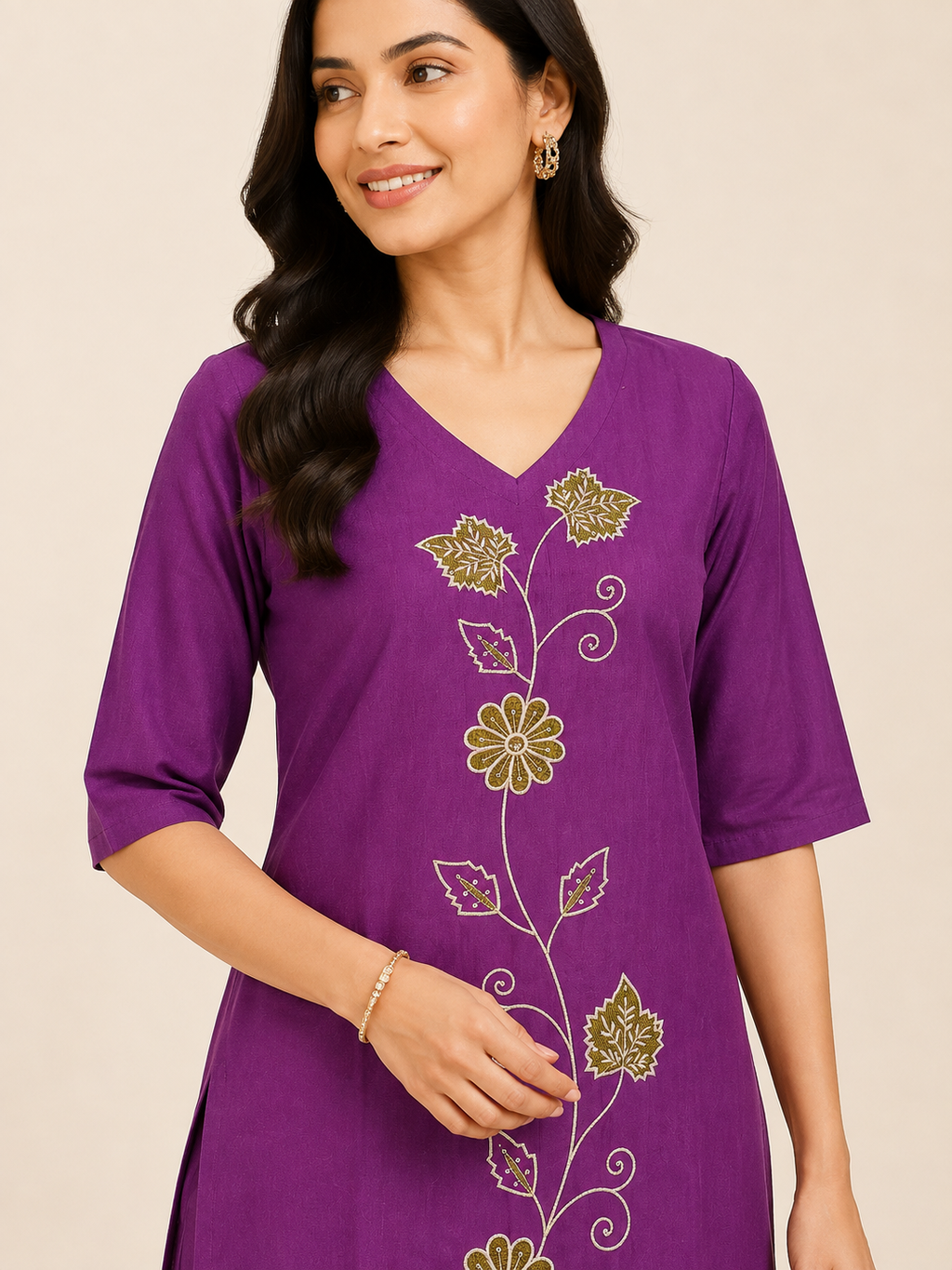 PURPLE STRAIGHT LINE COTTON KURTA WITH PANT FOR FESTIVAL