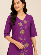 PURPLE STRAIGHT LINE COTTON KURTA WITH PANT FOR FESTIVAL