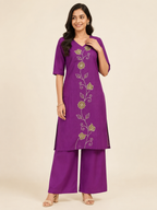 PURPLE STRAIGHT LINE COTTON KURTA WITH PANT FOR FESTIVAL