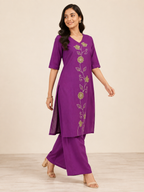PURPLE STRAIGHT LINE COTTON KURTA WITH PANT FOR FESTIVAL
