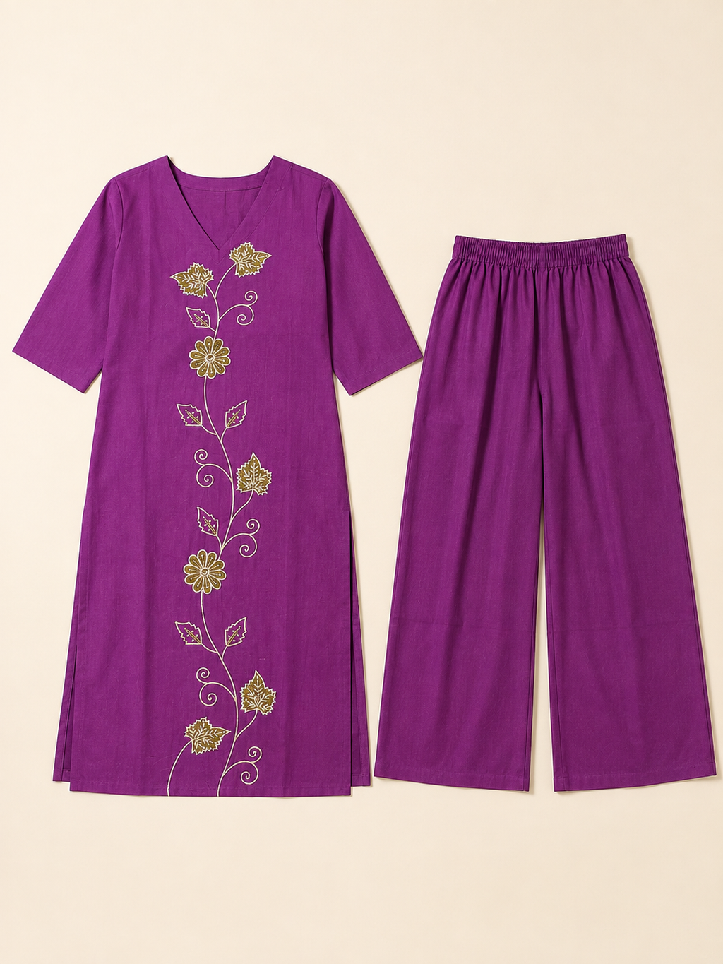 PURPLE STRAIGHT LINE COTTON KURTA WITH PANT FOR FESTIVAL