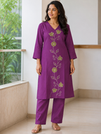 PURPLE STRAIGHT LINE COTTON KURTA WITH PANT FOR FESTIVAL
