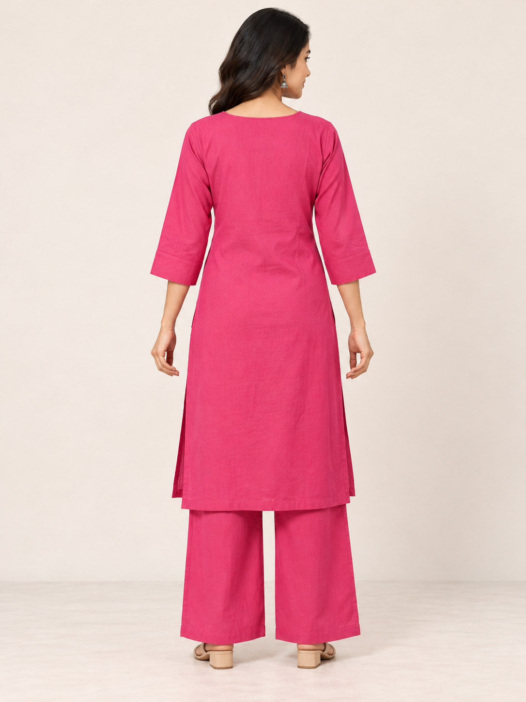 PINK COTTON STRAIGHT LINE KURTA WITH PANT FOR FESTIVAL