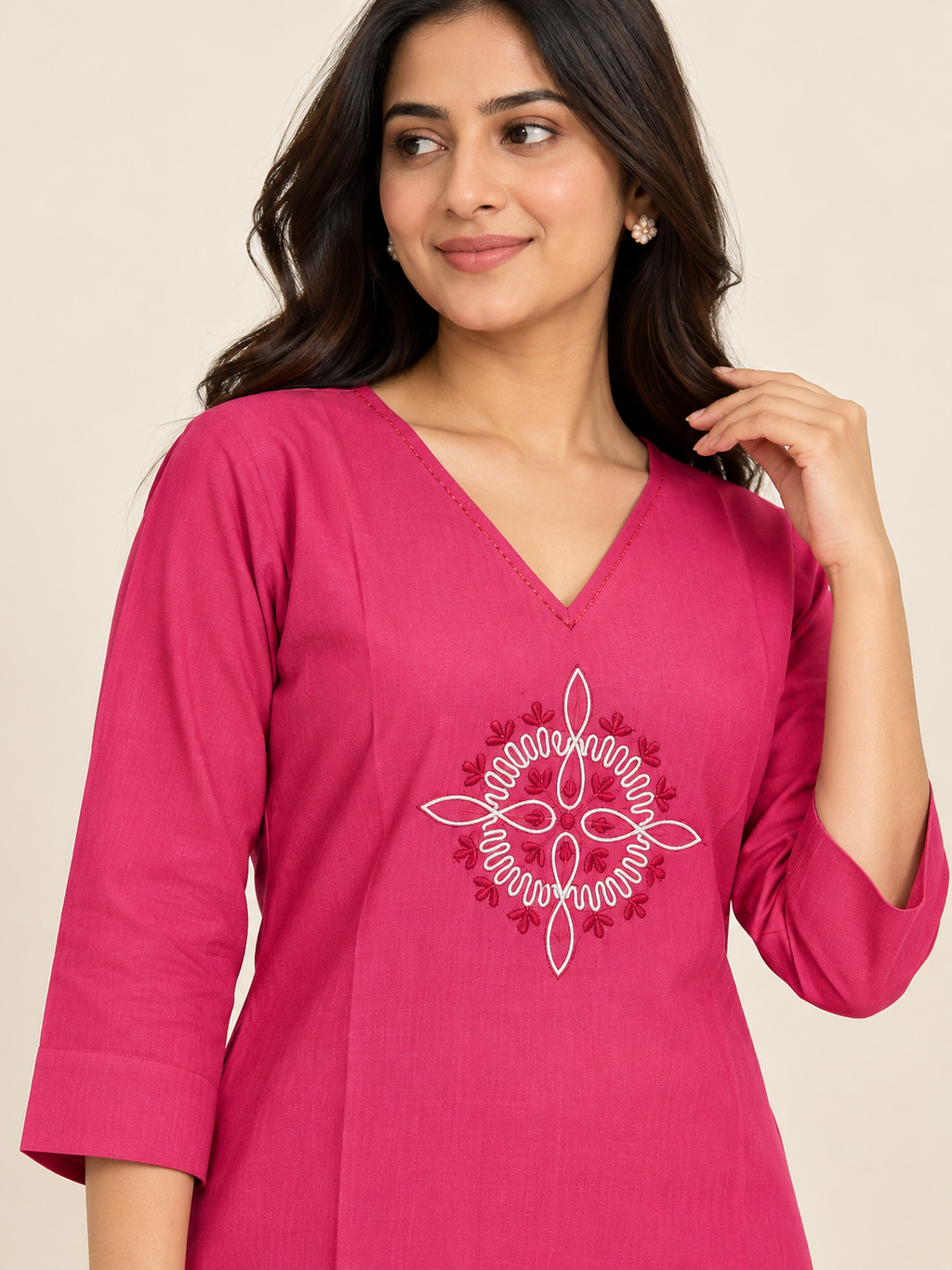 PINK COTTON STRAIGHT LINE KURTA WITH PANT FOR FESTIVAL