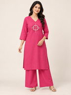 PINK COTTON STRAIGHT LINE KURTA WITH PANT FOR FESTIVAL