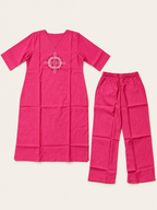 PINK COTTON STRAIGHT LINE KURTA WITH PANT FOR FESTIVAL