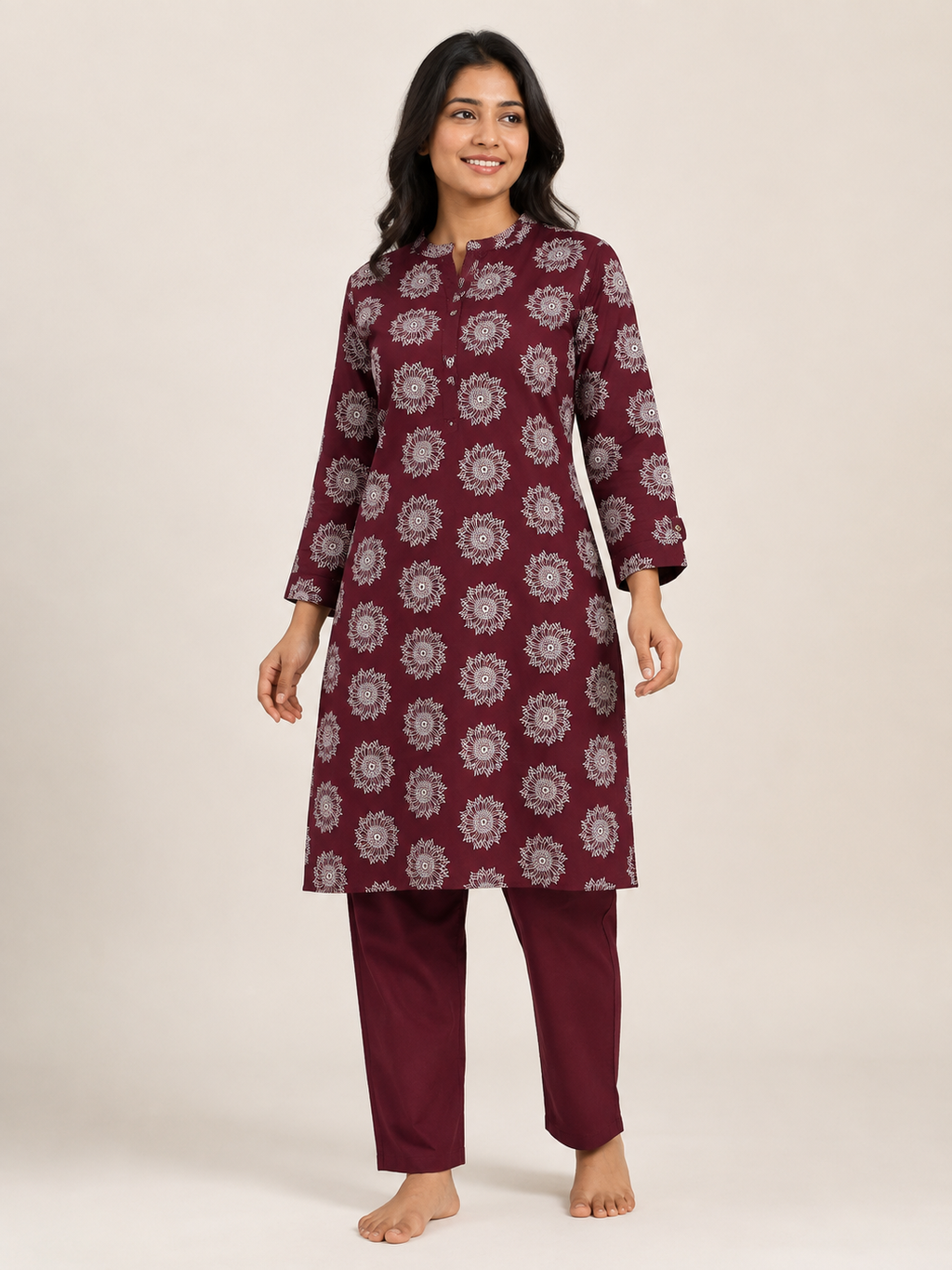 MAROON COTTON KURTA WITH PANT FOR CASUAL WEAR