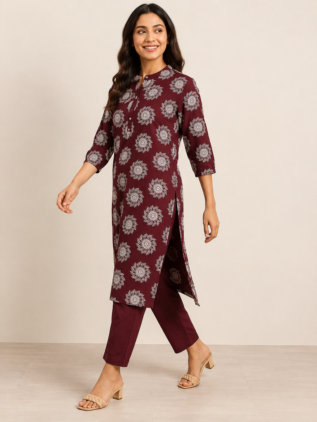 MAROON COTTON KURTA WITH PANT FOR CASUAL WEAR