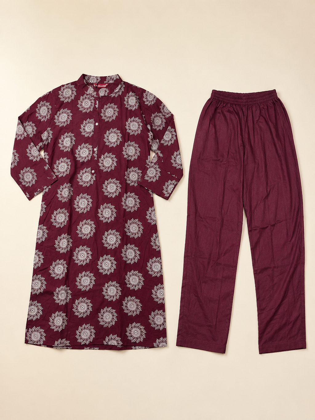 MAROON COTTON KURTA WITH PANT FOR CASUAL WEAR