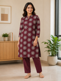 MAROON COTTON KURTA WITH PANT FOR CASUAL WEAR