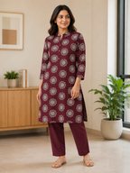 MAROON COTTON KURTA WITH PANT FOR CASUAL WEAR