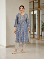 BLUE STRAIGHT LINE KURTA WITH PANT CASUAL WEAR