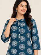 BLUE RAYON KURTA WITH PANT FOR DAY EVENT