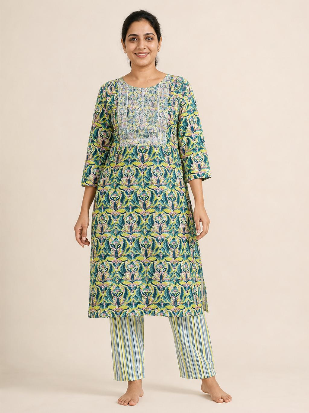 GREEN COLOUR COTTON KURTA WITH PANT FOR CASUAL WEAR