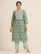 GREEN COLOUR COTTON KURTA WITH PANT FOR CASUAL WEAR