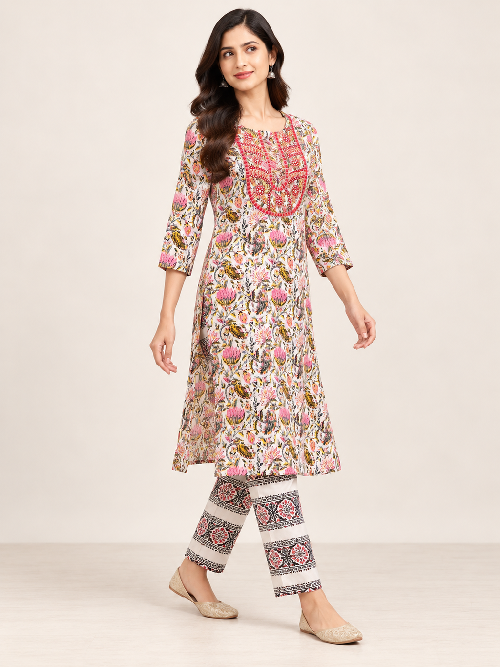 WHITE COTTON KURTA WITH PANT FOR CASUAL OUTING