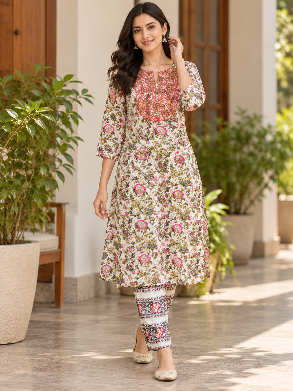 WHITE COTTON KURTA WITH PANT FOR CASUAL OUTING