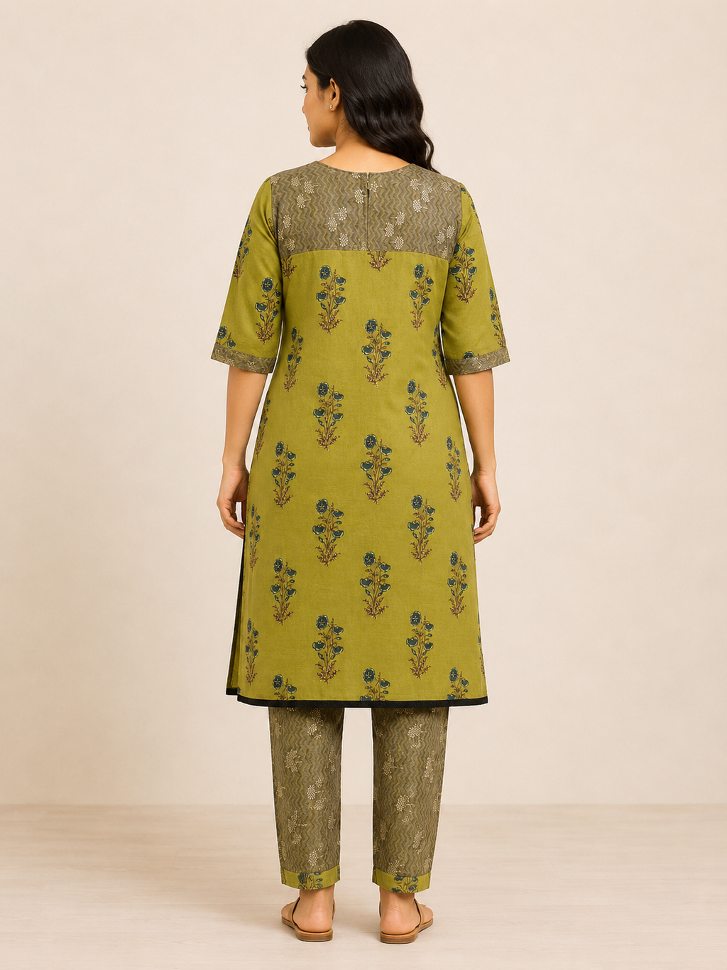 GREEN COTTON KURTA WITH PANT FOR CASUAL OUTING