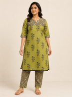 GREEN COTTON KURTA WITH PANT FOR CASUAL OUTING