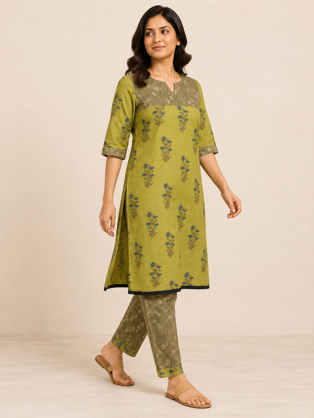 GREEN COTTON KURTA WITH PANT FOR CASUAL OUTING