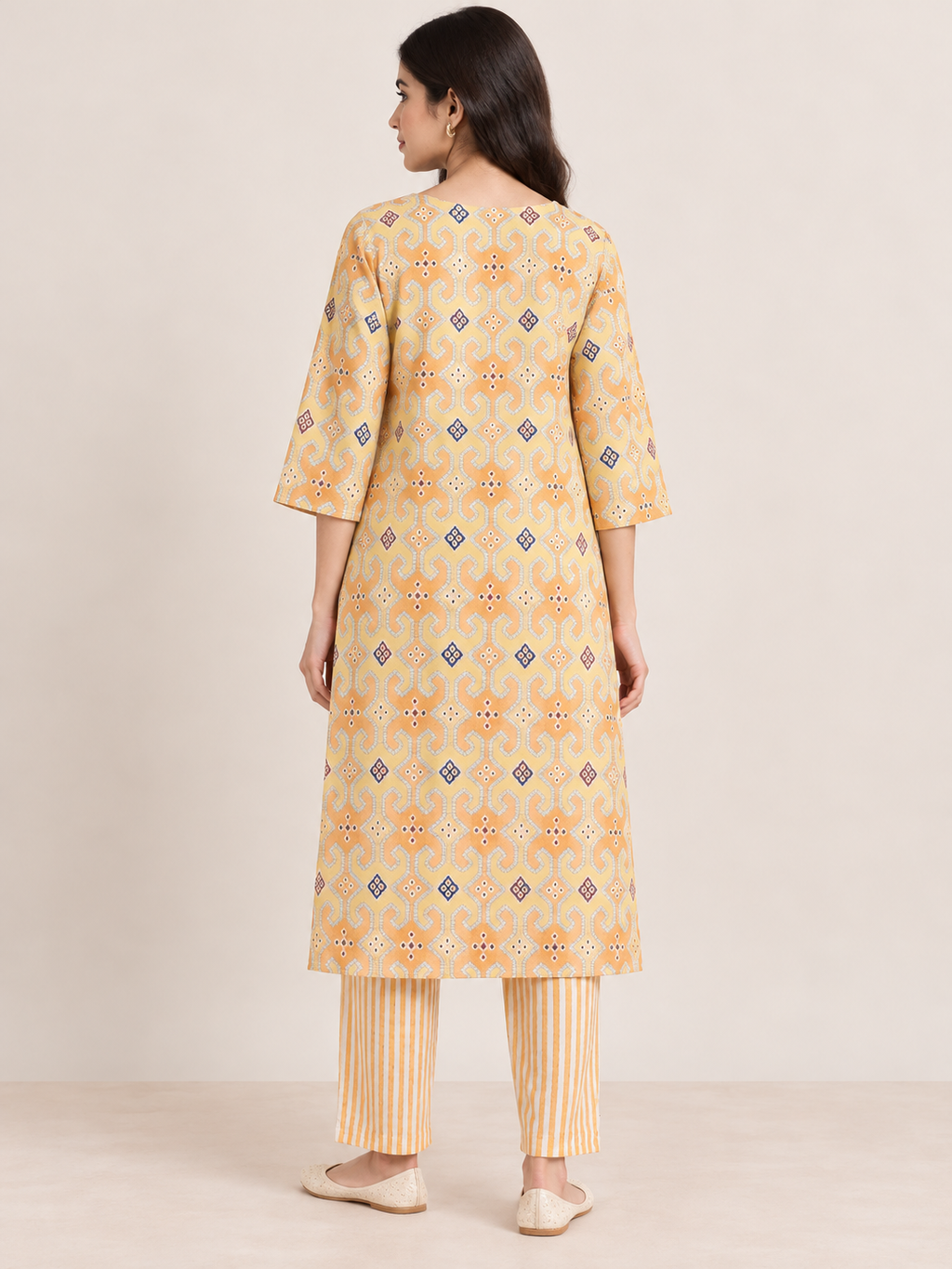 YELLOW COTTON STRAIGHT LINE KURTA WITH PANT FOR DAY OUT