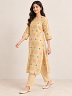 YELLOW COTTON STRAIGHT LINE KURTA WITH PANT FOR DAY OUT