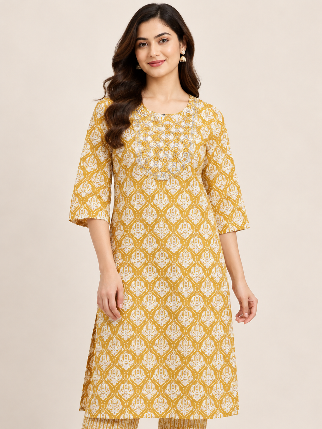 YELLOW COTTON KURTA WITH PANT FOR CASUAL WEAR