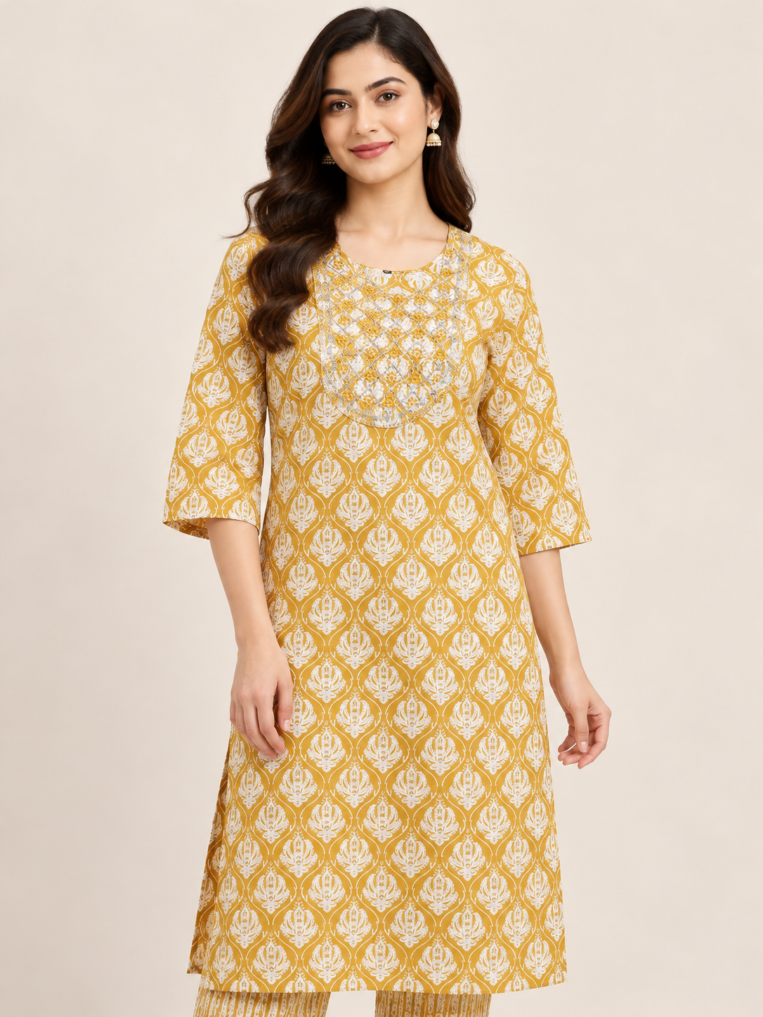 YELLOW COTTON KURTA WITH PANT FOR CASUAL WEAR