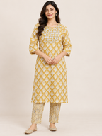 YELLOW COTTON KURTA WITH PANT FOR CASUAL WEAR