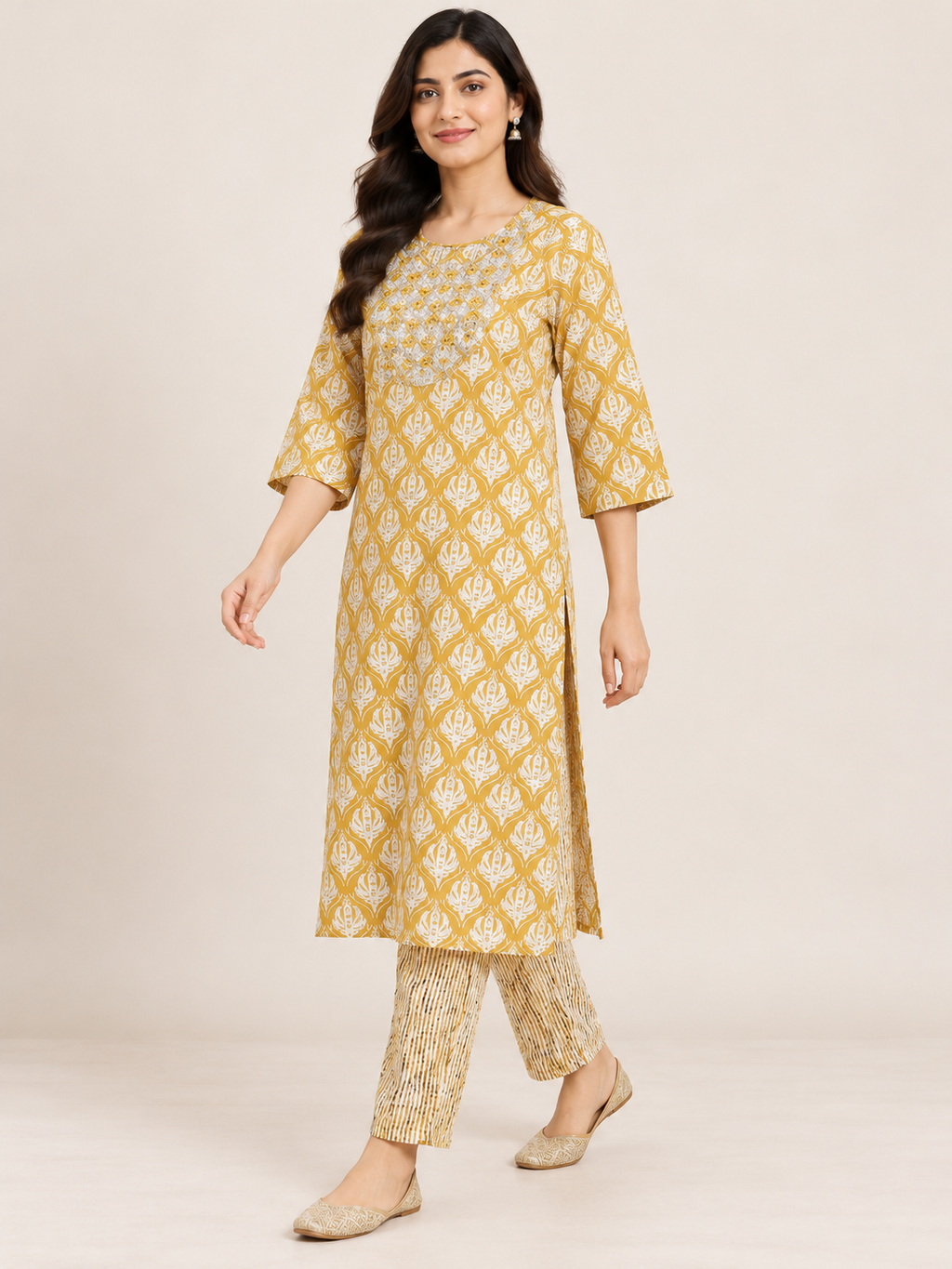 YELLOW COTTON KURTA WITH PANT FOR CASUAL WEAR