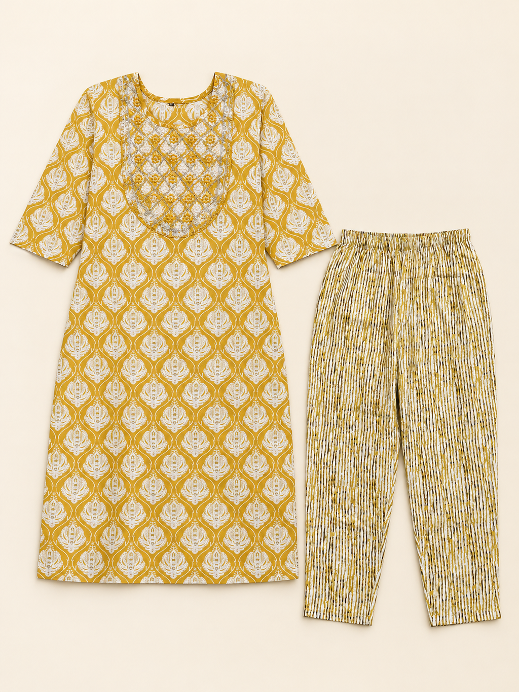YELLOW COTTON KURTA WITH PANT FOR CASUAL WEAR