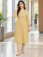 YELLOW COTTON KURTA WITH PANT FOR CASUAL WEAR