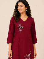 RED COTTON KURTA WITH PANT FOR DAY OUT