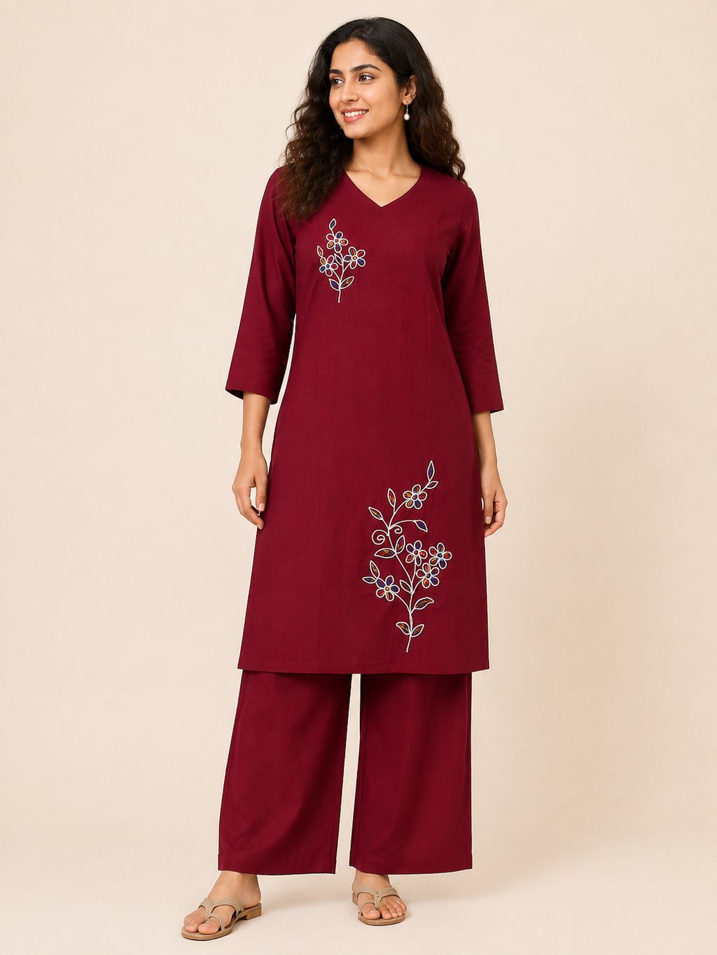 RED COTTON KURTA WITH PANT FOR DAY OUT
