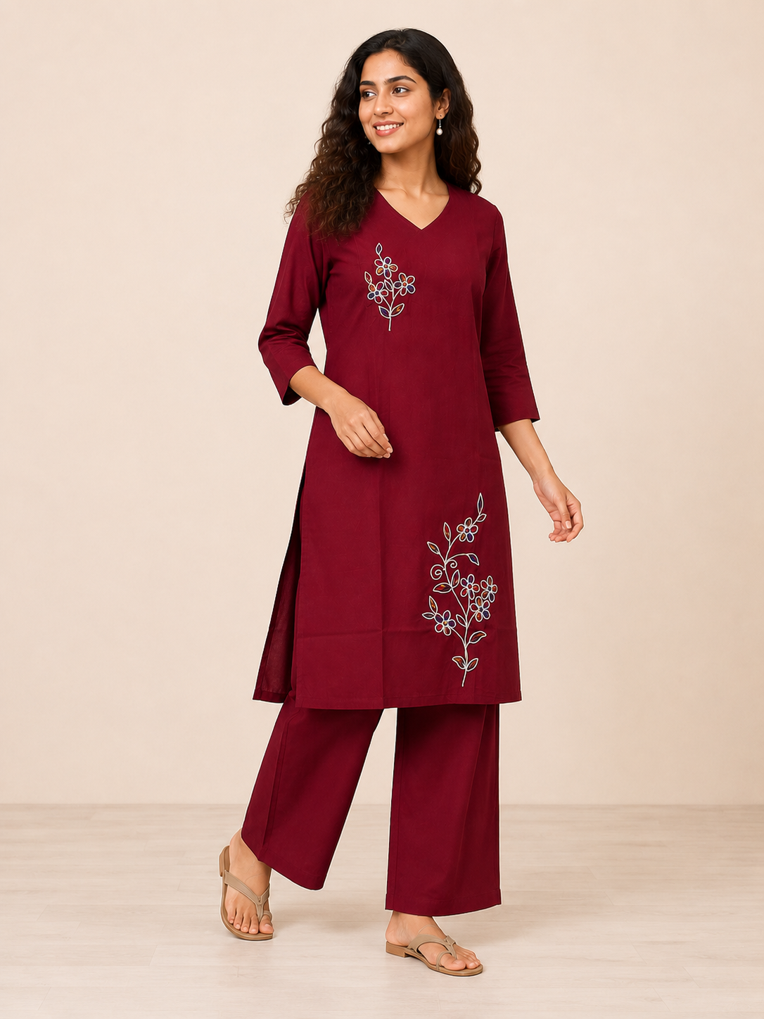 RED COTTON KURTA WITH PANT FOR DAY OUT