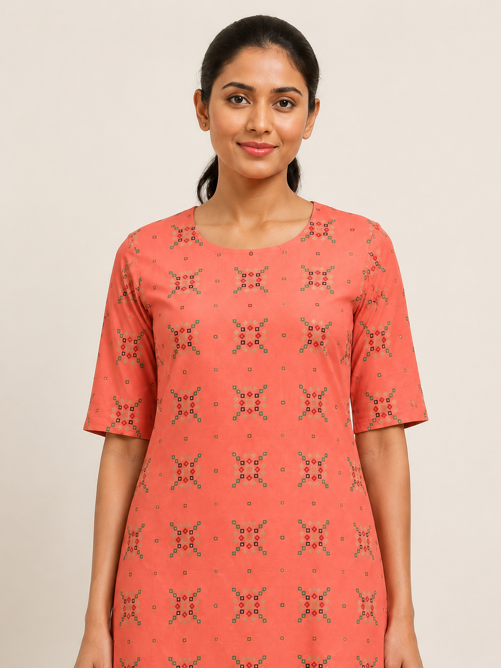 ORANGE COTTON STRAIGHT LINE KURTA FOR CASUAL OUTING
