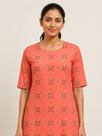 ORANGE COTTON STRAIGHT LINE KURTA FOR CASUAL OUTING