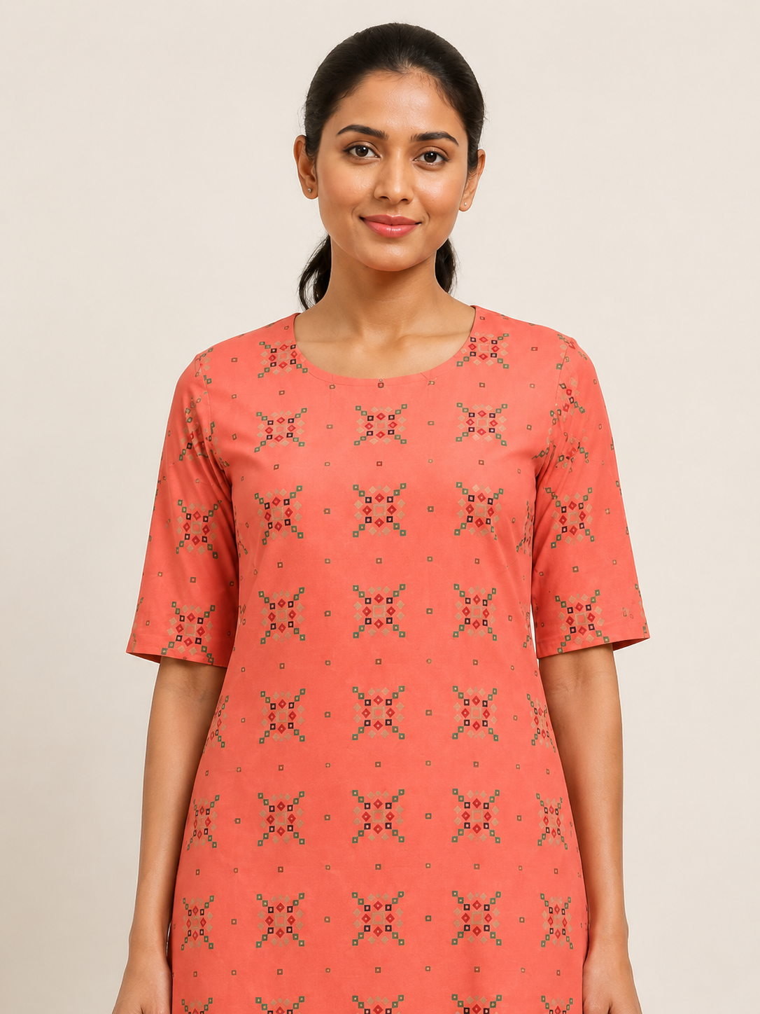 ORANGE COTTON STRAIGHT LINE KURTA FOR CASUAL OUTING