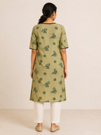 GREEN COTTON STRAIGHTLINE KURTA FOR CASUAL WEAR