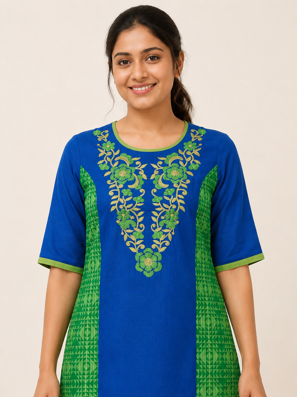 BLUE COTTON STRAIGHT LINE KURTA FOR OFFICE WEAR