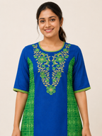 BLUE COTTON STRAIGHT LINE KURTA FOR OFFICE WEAR