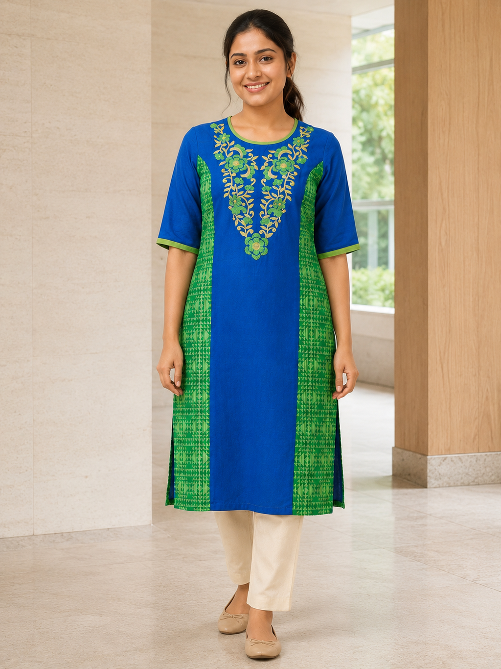 BLUE COTTON STRAIGHT LINE KURTA FOR OFFICE WEAR