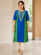 BLUE COTTON STRAIGHT LINE KURTA FOR OFFICE WEAR