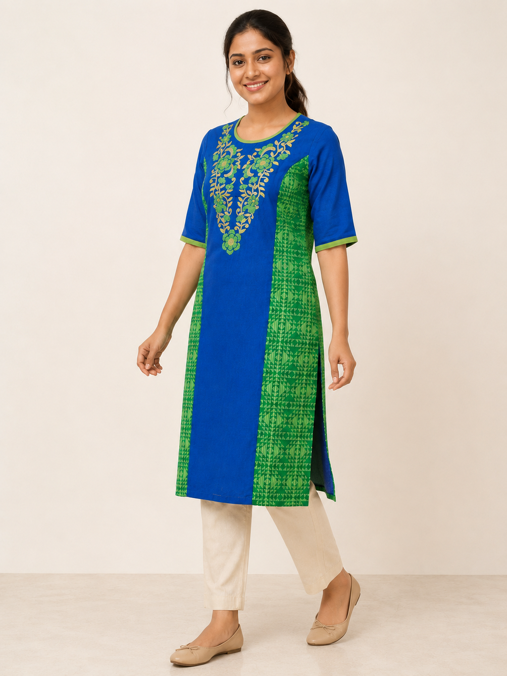 BLUE COTTON STRAIGHT LINE KURTA FOR OFFICE WEAR